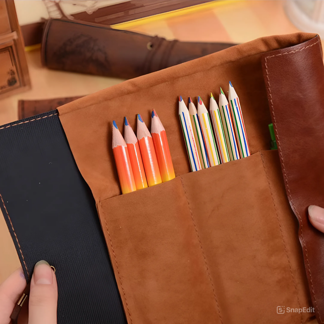 Leauni Treasure Map Roll-Up Pencil Pouch – Vintage-Style Pen and Pencil Holder Leauni