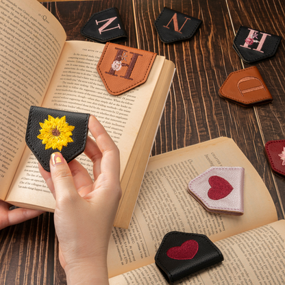 Leauni Personalized Embroidery Magnetic Leather Bookmark (Best Gift For Book Lover)