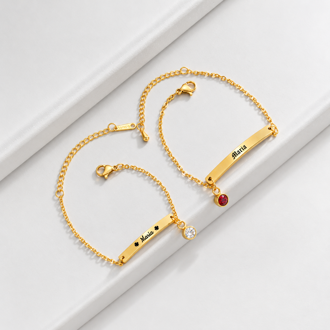 Personalized Mother Daughter Bracelet Set with Custom Name and Birthstone