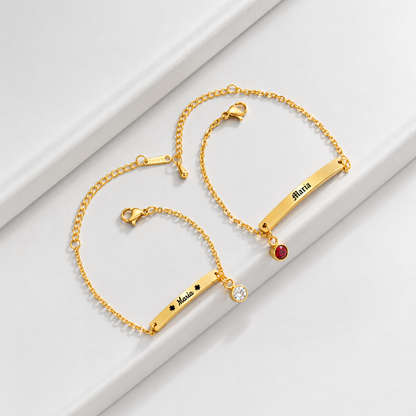 Personalized Mother Daughter Bracelet Set with Custom Name and Birthstone