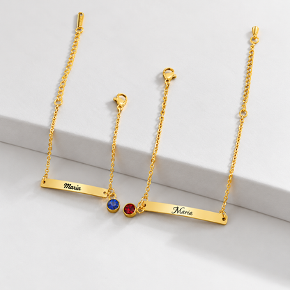 Personalized Mother Daughter Bracelet Set with Custom Name and Birthstone