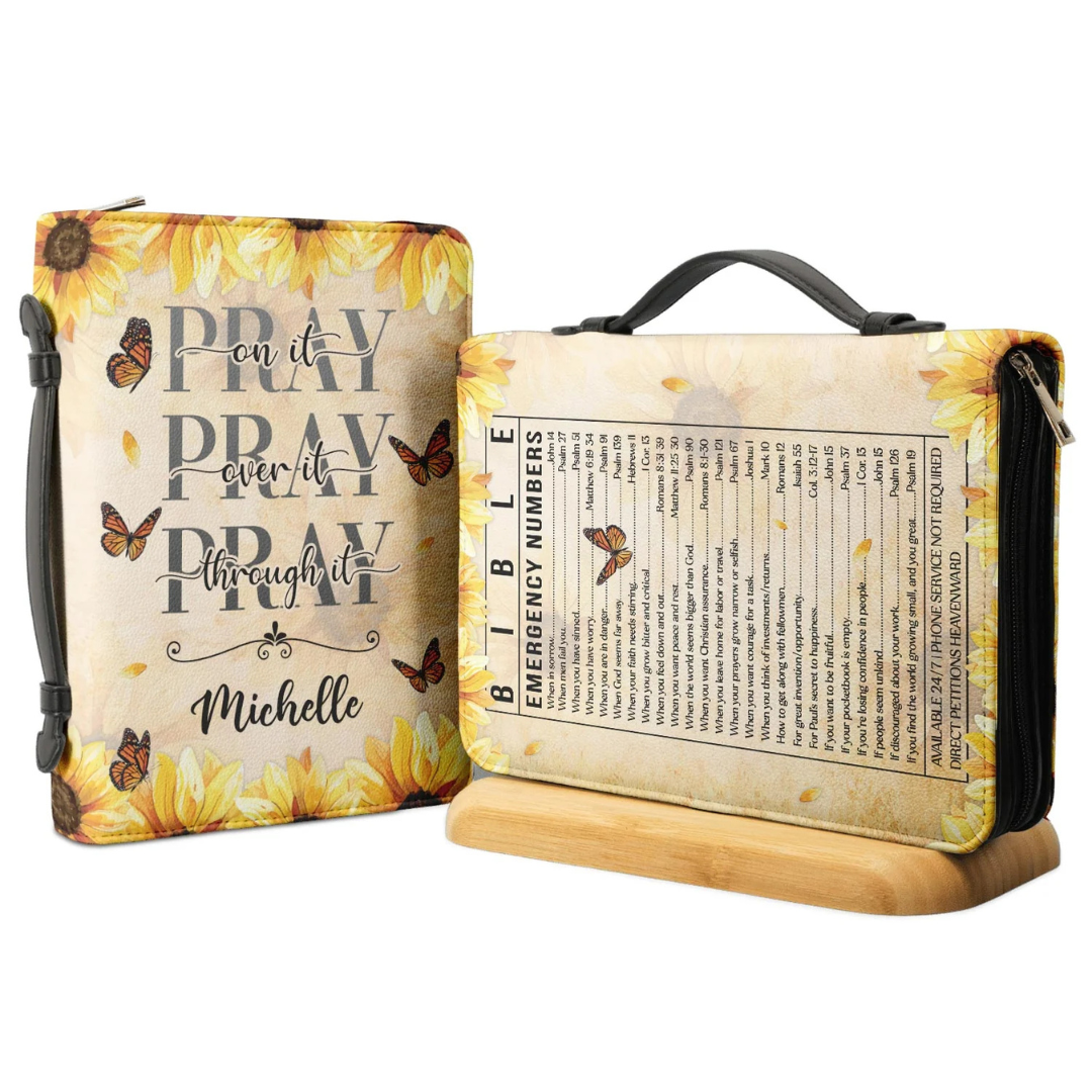 Leauni Personalized " Pray On It Pray Over It Pray Through It" Bible Cover Case Leauni