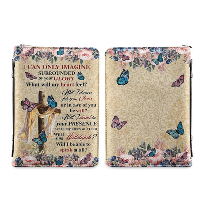 Leauni Personalized Faux Leather Bible Cover Case " I Can Only Imagine Butterfly Flower" Leauni