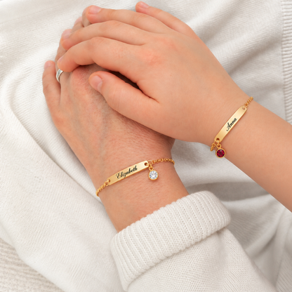Personalized Mother Daughter Bracelet Set with Custom Name and Birthstone