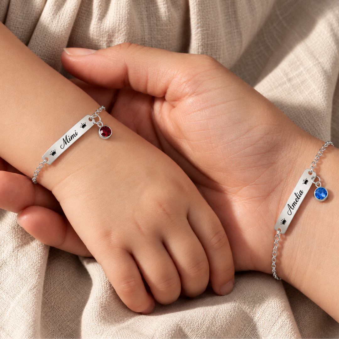 Personalized Mother Daughter Bracelet Set with Custom Name and Birthstone