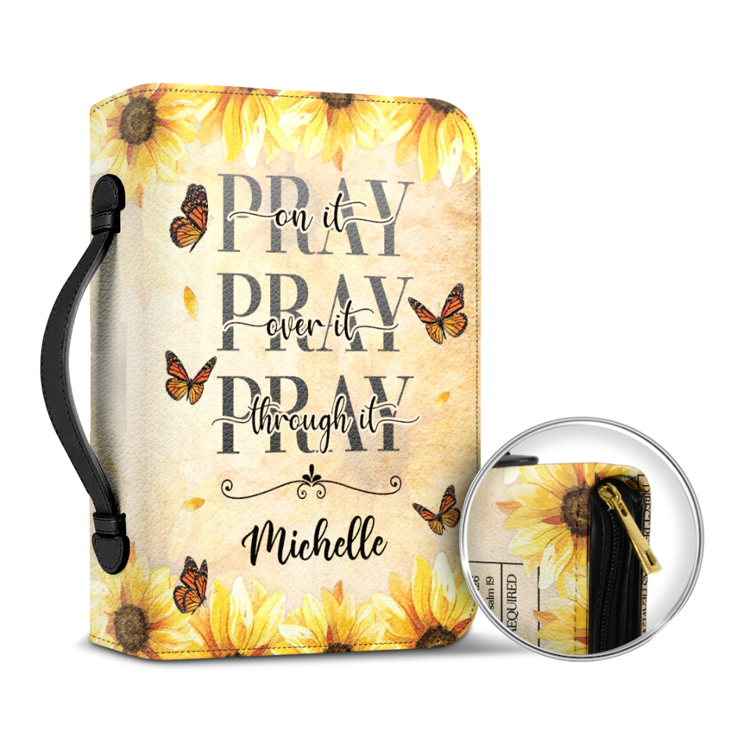 Leauni Personalized " Pray On It Pray Over It Pray Through It" Bible Cover Case Leauni