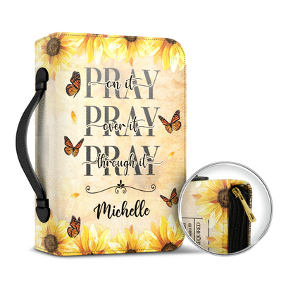 Leauni Personalized " Pray On It Pray Over It Pray Through It" Bible Cover Case Leauni