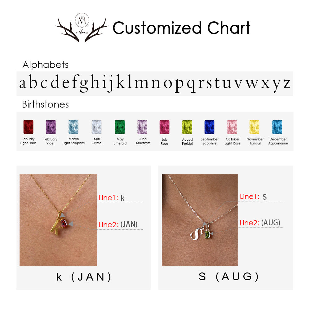 Personalized Initials And Birthstone Stainless Steel Necklace