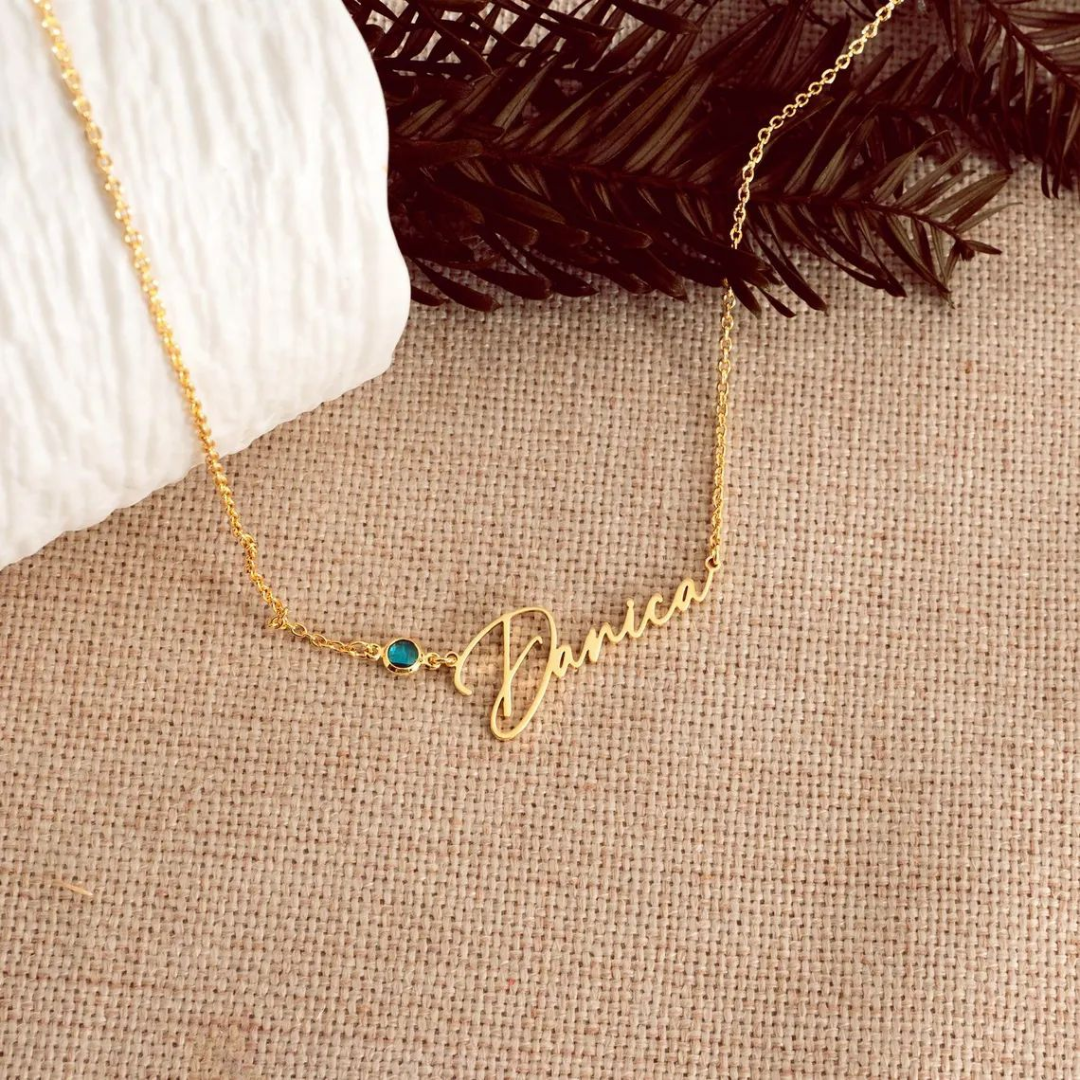 Custom Name Necklace with Round-cut Birthstone Dainty Jewelry