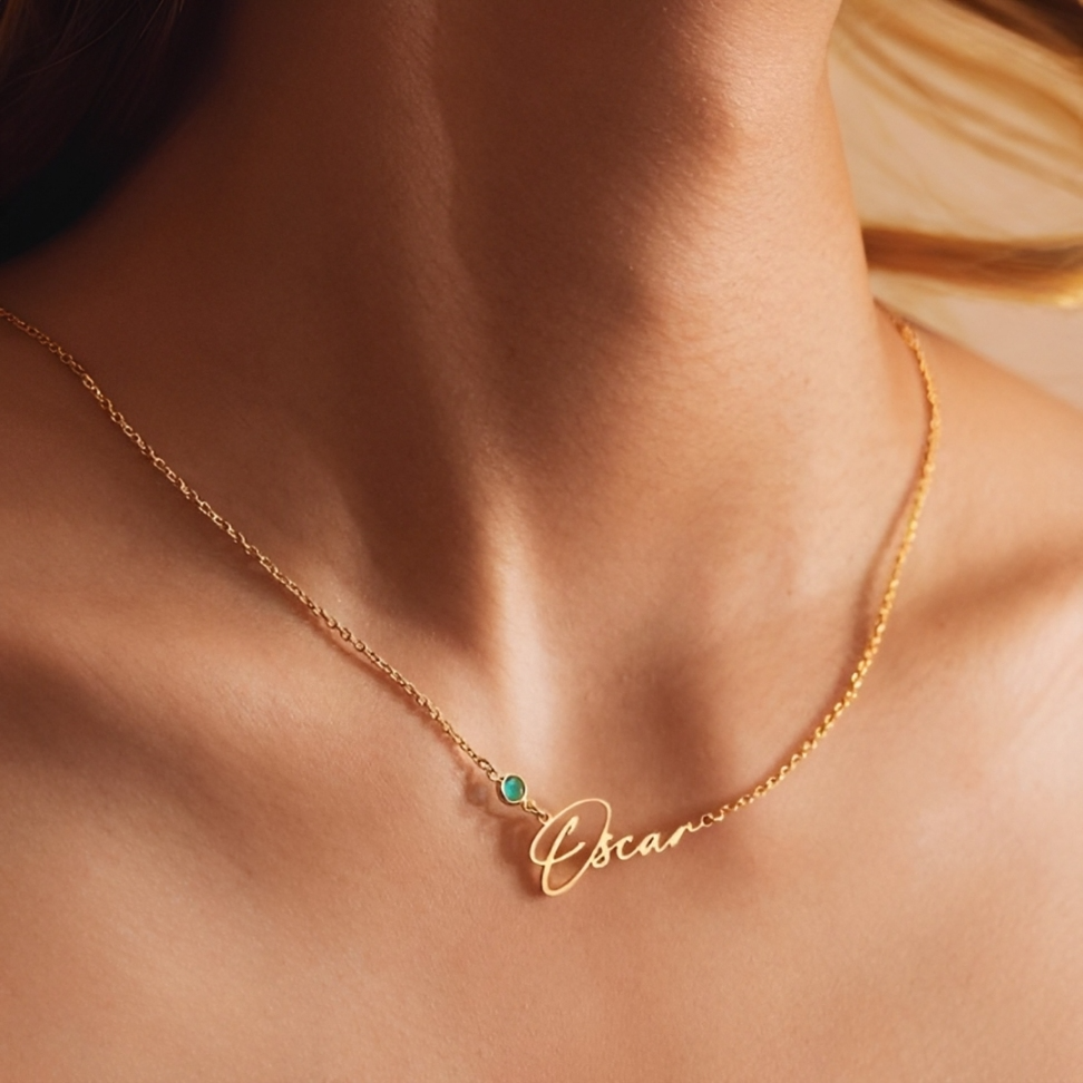 Custom Name Necklace with Round-cut Birthstone Dainty Jewelry