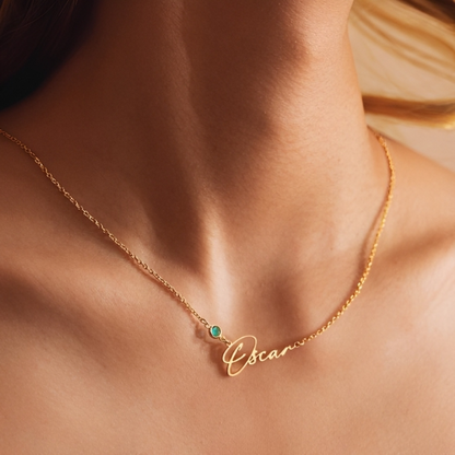 Custom Name Necklace with Round-cut Birthstone Dainty Jewelry