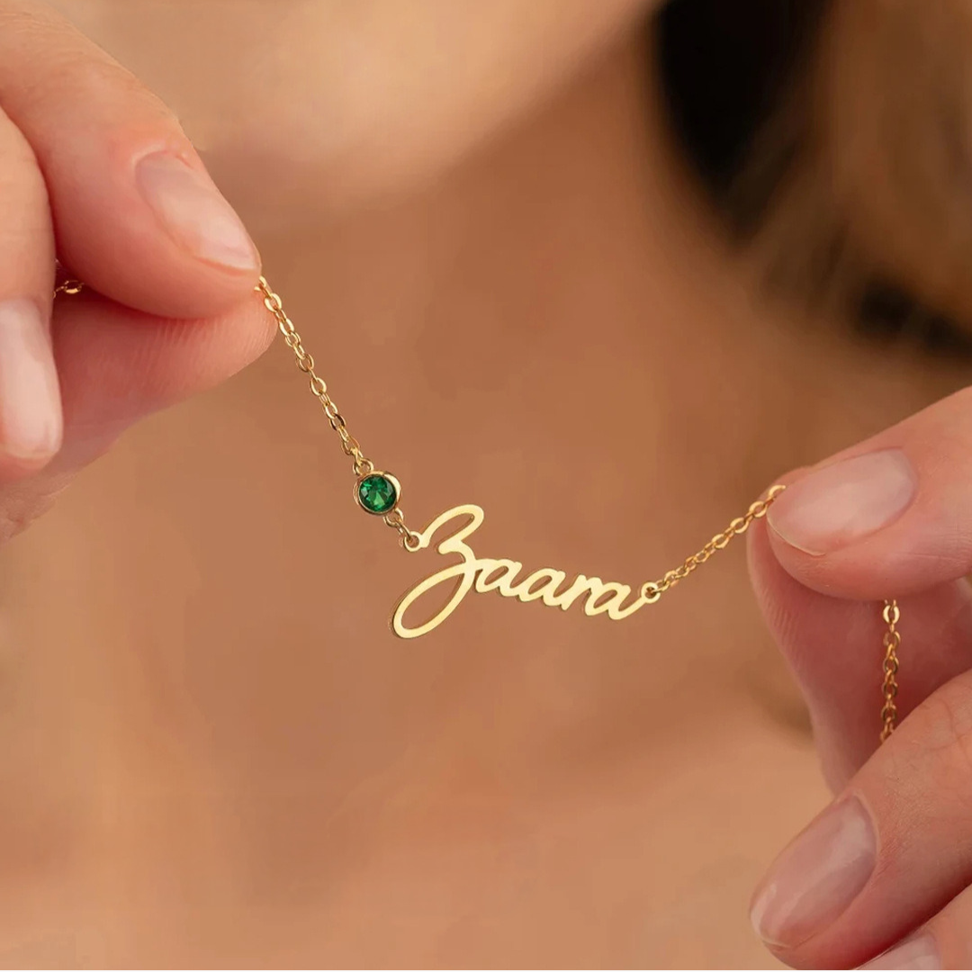 Custom Name Necklace with Round-cut Birthstone Dainty Jewelry