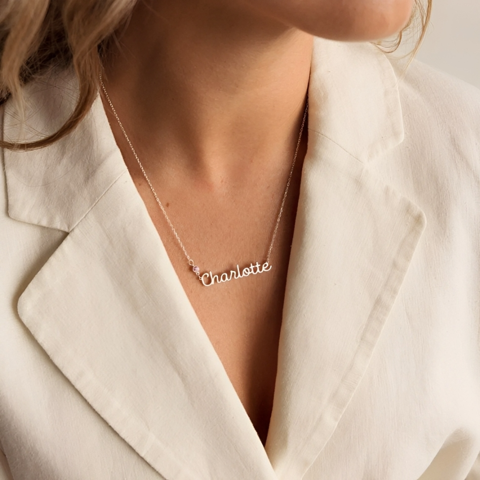 Custom Name Necklace with Round-cut Birthstone Dainty Jewelry
