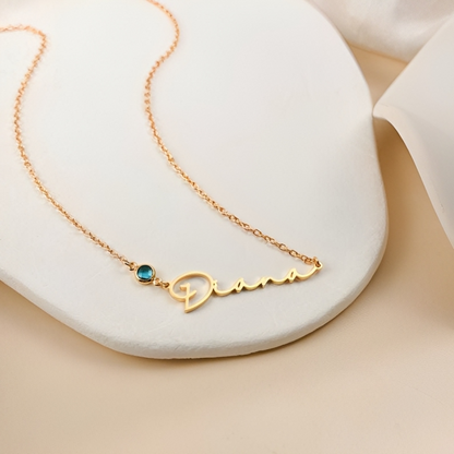 Custom Name Necklace with Round-cut Birthstone Dainty Jewelry