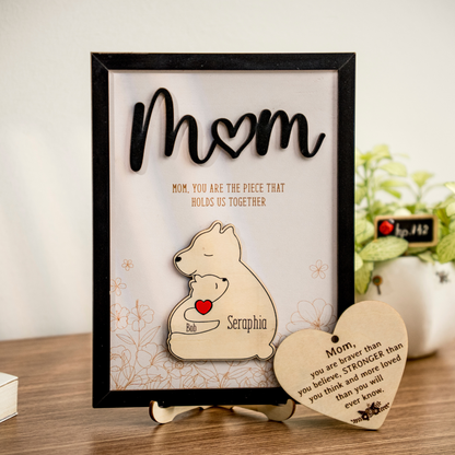Leauni Personalized Bear Family Animal Puzzle Name Photo Frame - Warm Mother's Day Gift Leauni