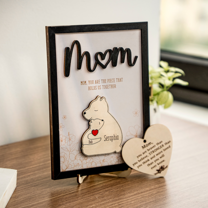 Leauni Personalized Bear Family Animal Puzzle Name Photo Frame - Warm Mother's Day Gift Leauni