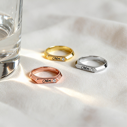 Signet Custom Birthstone Ring with Name Engraving
