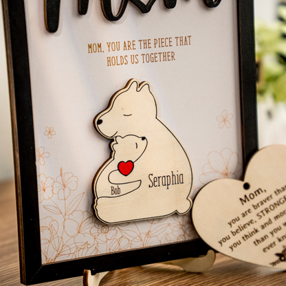 Leauni Personalized Bear Family Animal Puzzle Name Photo Frame - Warm Mother's Day Gift Leauni