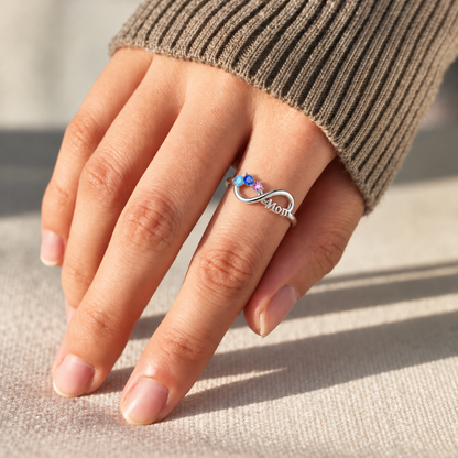 Personalized Mom Birthstone Ring Infinity Heartfelt Engraving Message