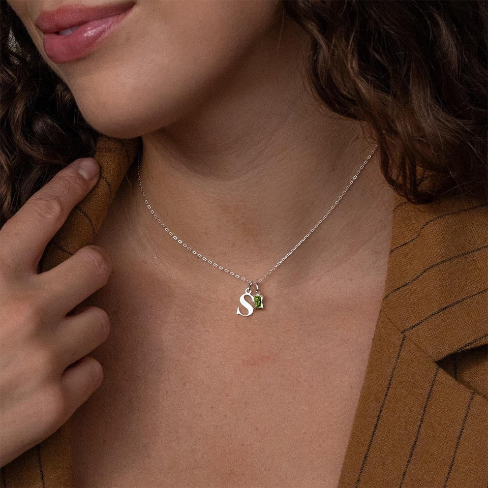 Personalized Initials And Birthstone Stainless Steel Necklace