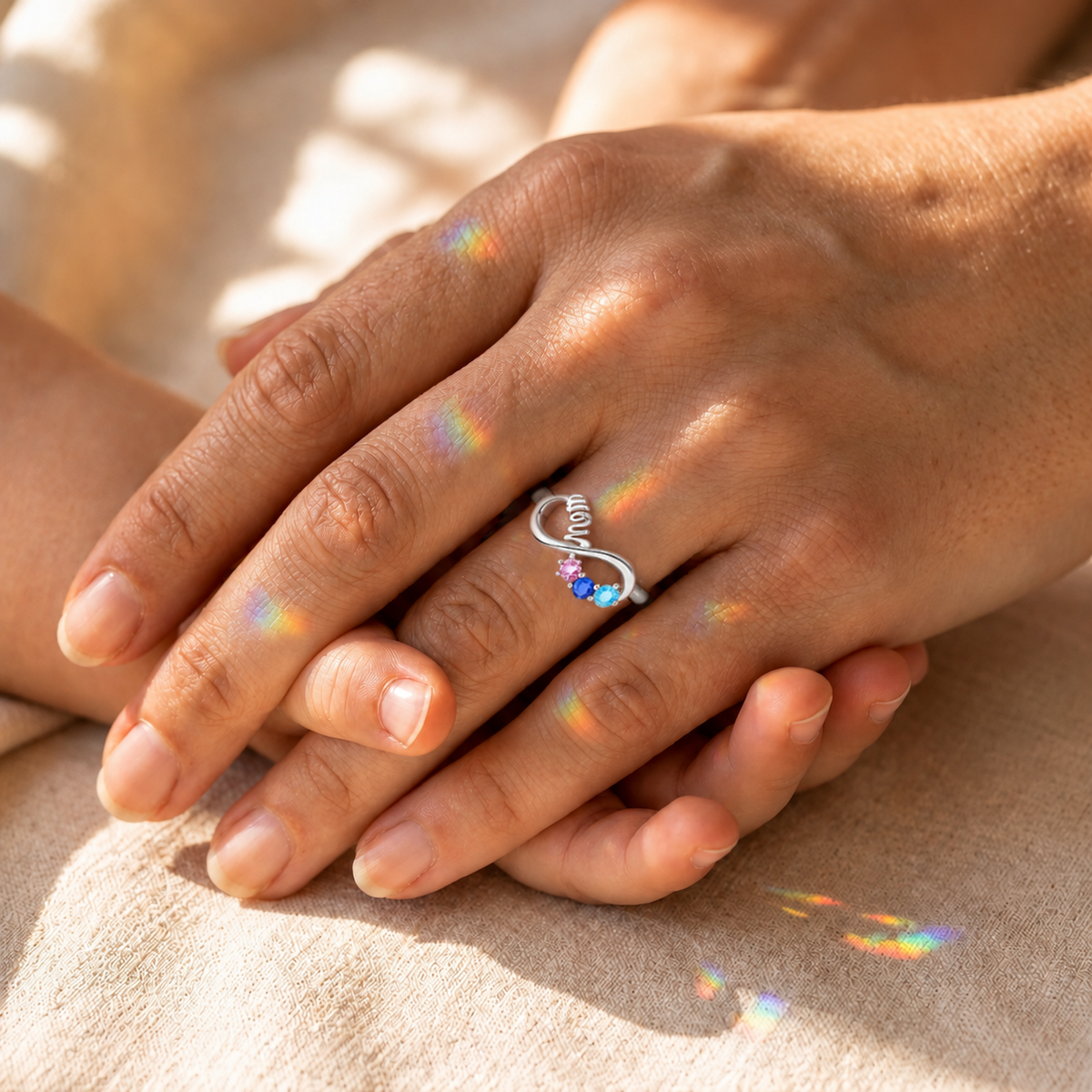 Personalized Mom Birthstone Ring Infinity Heartfelt Engraving Message