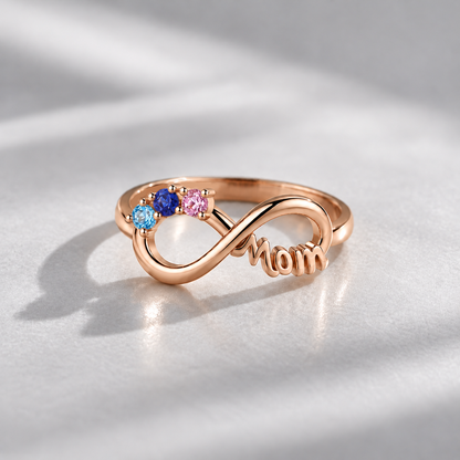 Personalized Mom Birthstone Ring Infinity Heartfelt Engraving Message