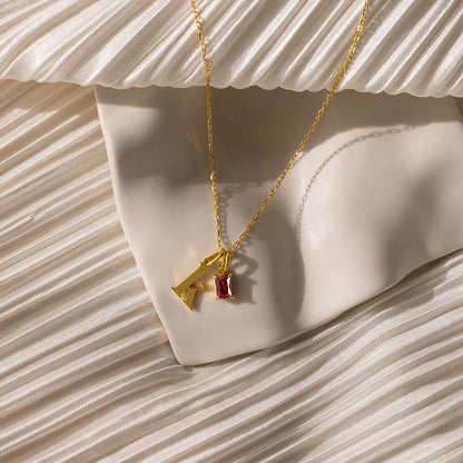Personalized Initials And Birthstone Stainless Steel Necklace