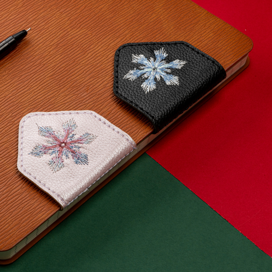 Leauni Snowflakes Embroidery Magnetic Leather Bookmark - Best Xmas Gift For BookLover - [SPECIAL EDITION]