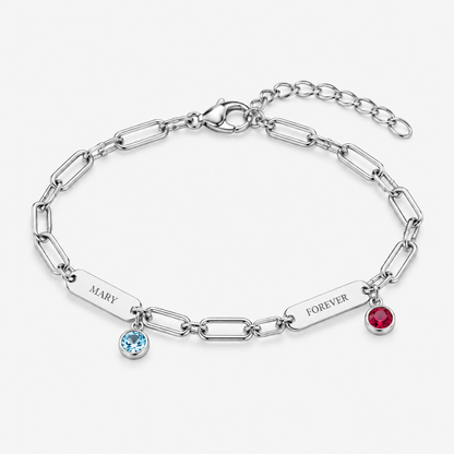 Custom Name Bar Bracelet Dainty Paperclip Chain with Birthstone