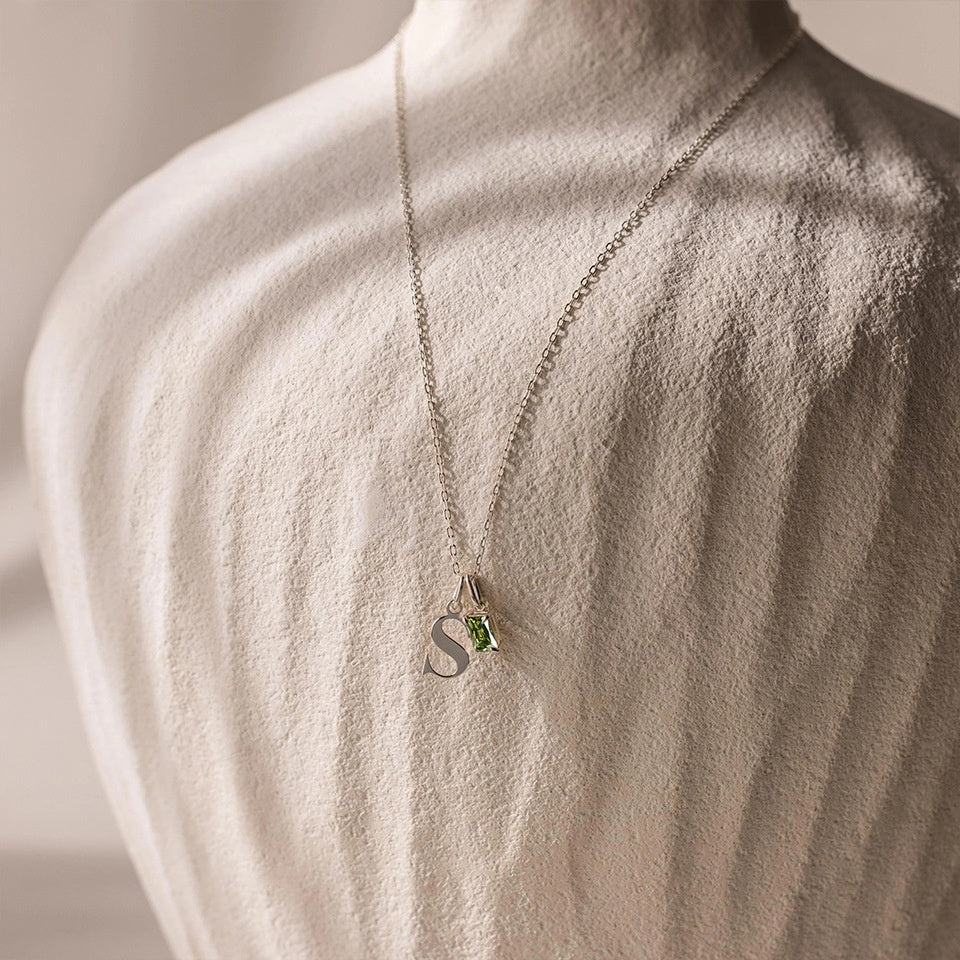 Personalized Initials And Birthstone Stainless Steel Necklace