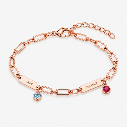 Custom Name Bar Bracelet Dainty Paperclip Chain with Birthstone