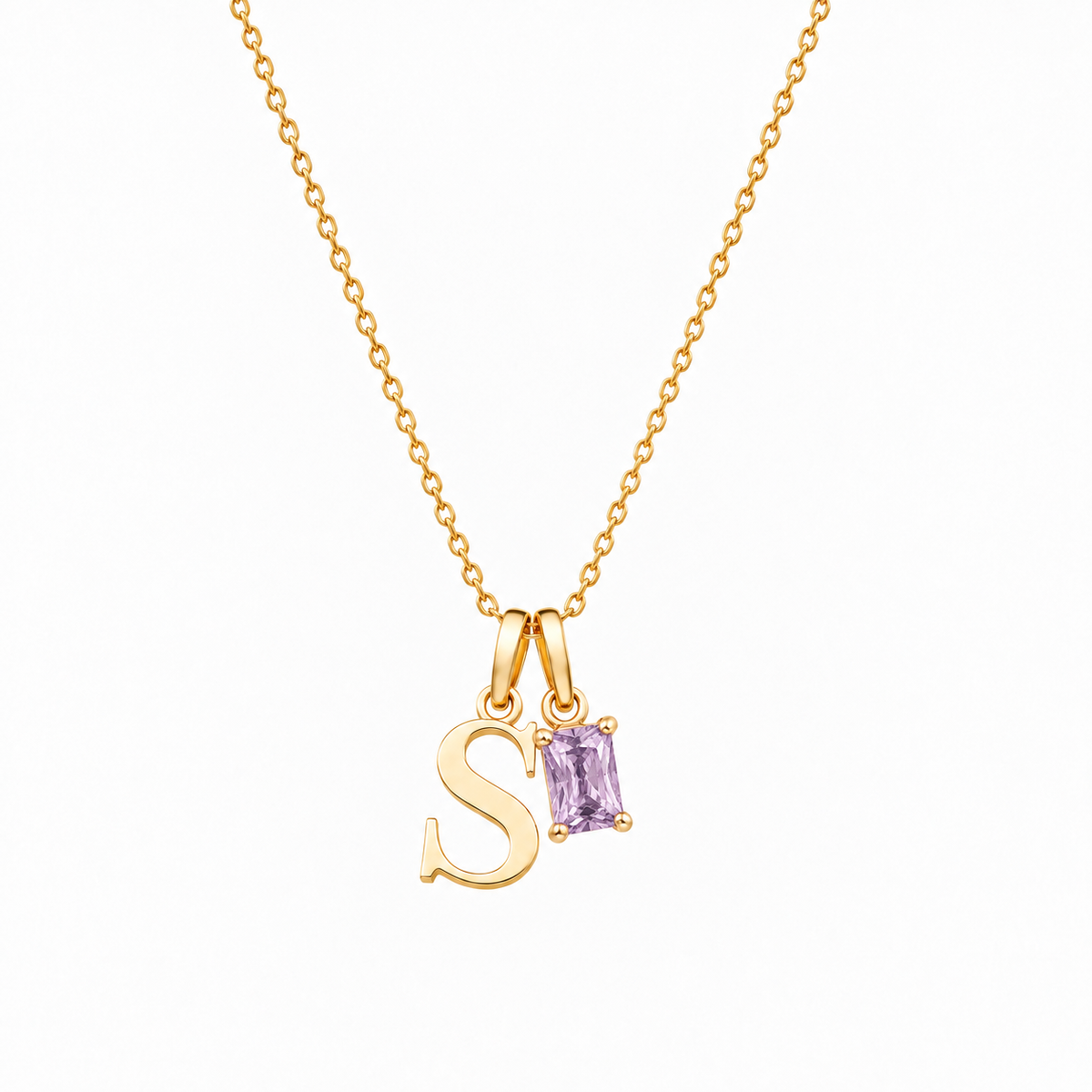 Personalized Letter And Birthstone Stainless Steel Necklace