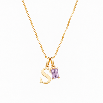 Personalized Letter And Birthstone Stainless Steel Necklace