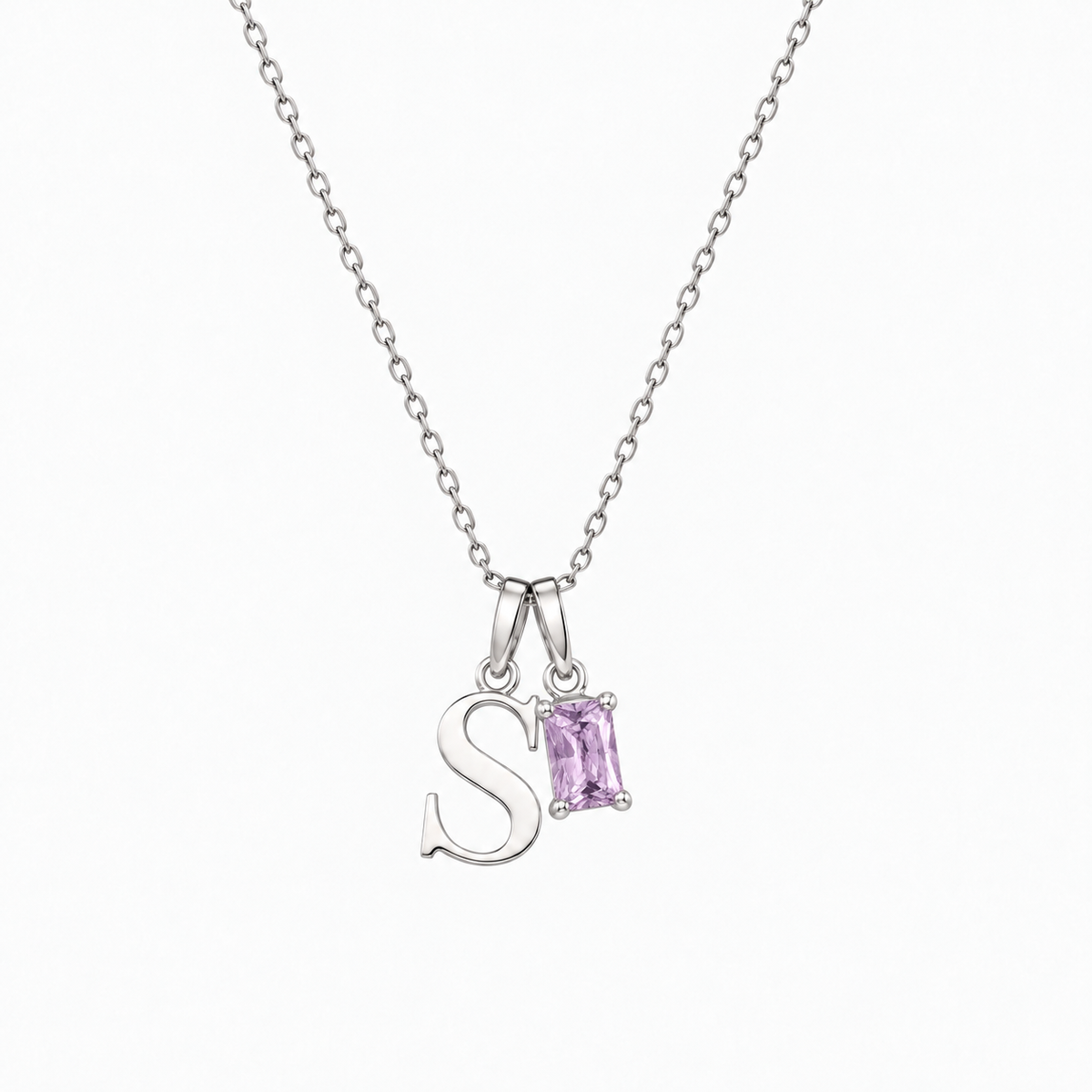 Personalized Letter And Birthstone Stainless Steel Necklace
