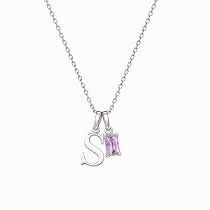 Personalized Letter And Birthstone Stainless Steel Necklace
