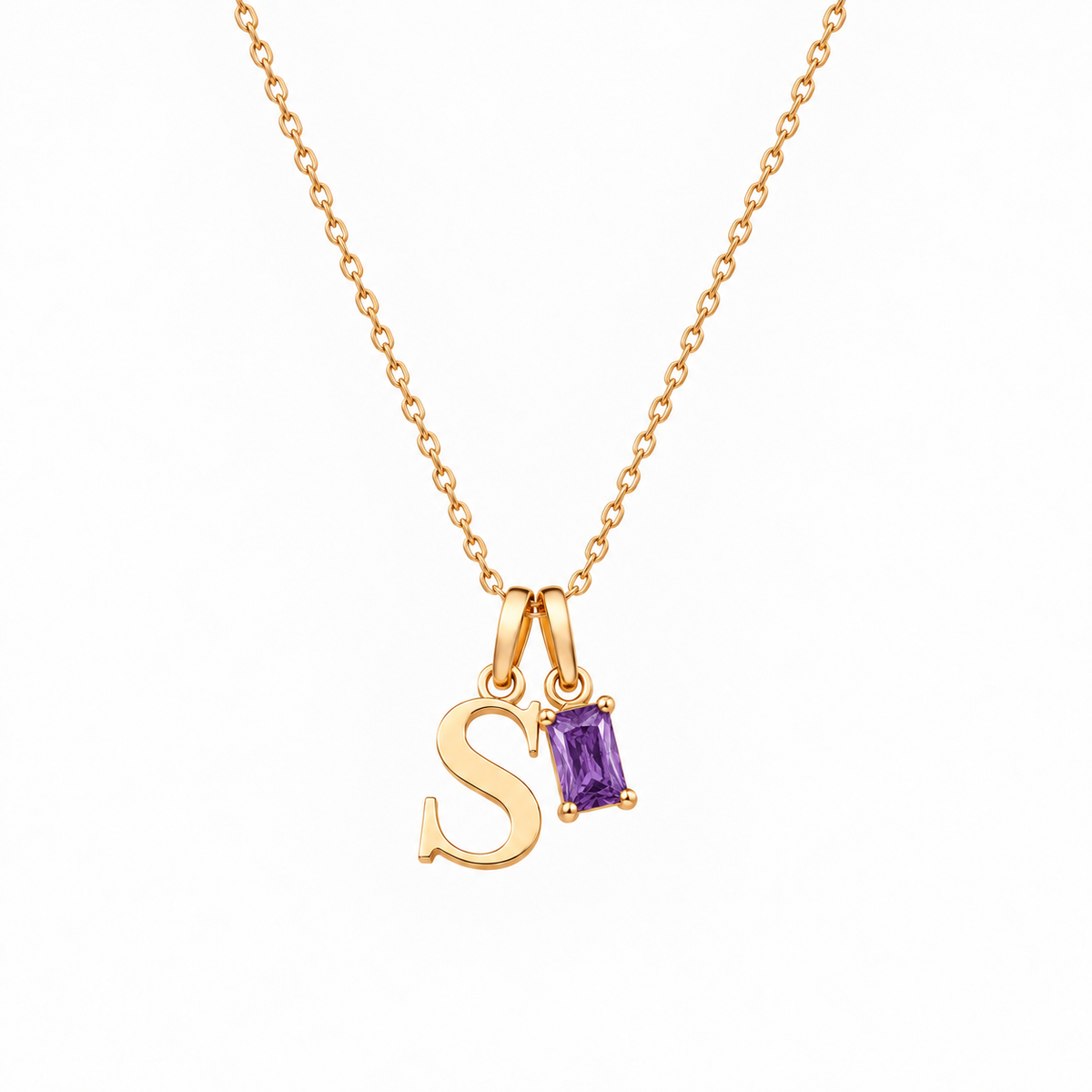 Personalized Letter And Birthstone Stainless Steel Necklace