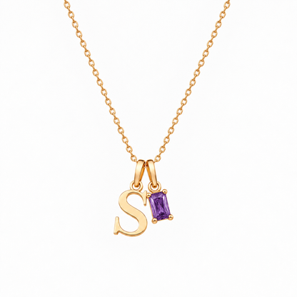 Personalized Letter And Birthstone Stainless Steel Necklace