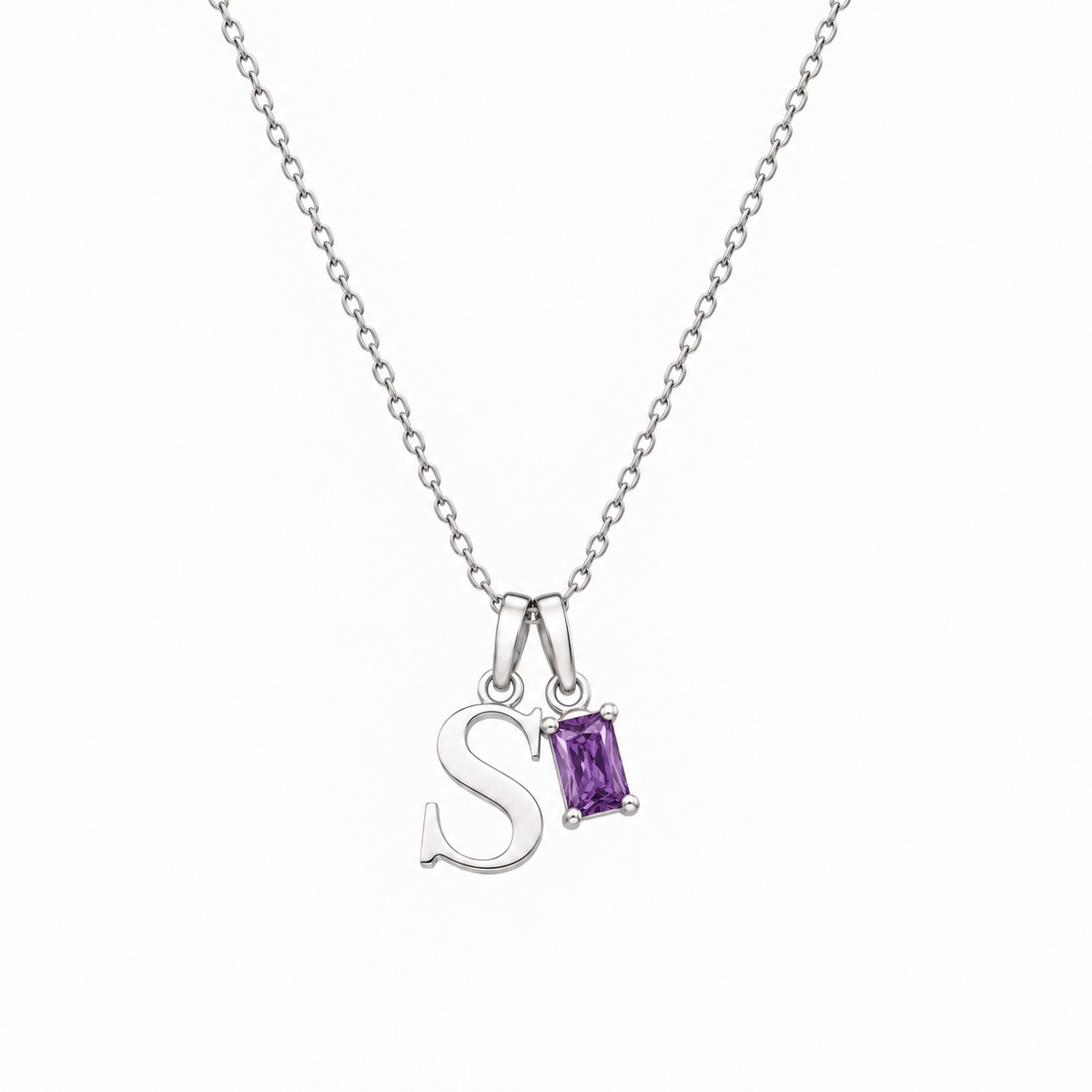 Personalized Letter And Birthstone Stainless Steel Necklace