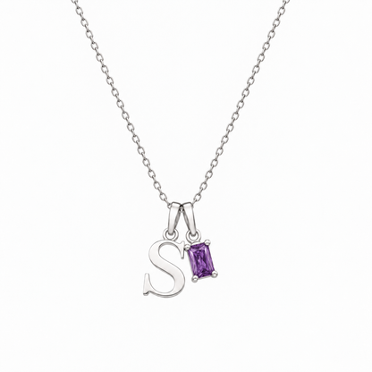 Personalized Letter And Birthstone Stainless Steel Necklace