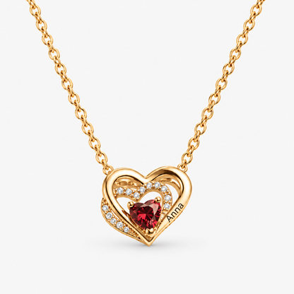 Personalized Heart Necklace with Sparkling Heart-cut Birthstone