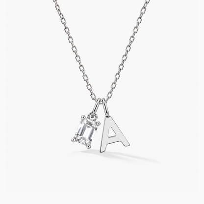 Personalized Initials Letter Necklace with Square-cut Birthstone