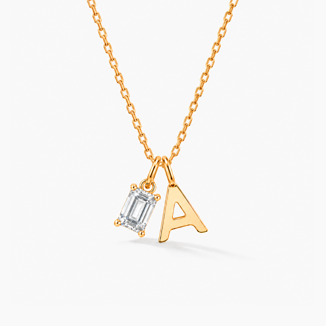 Personalized Initials Letter Necklace with Square-cut Birthstone