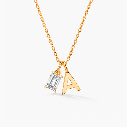 Personalized Initials Letter Necklace with Square-cut Birthstone