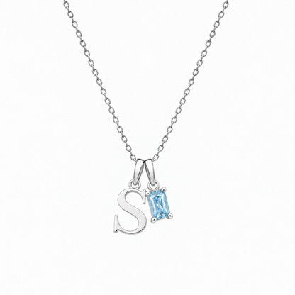 Personalized Letter And Birthstone Stainless Steel Necklace