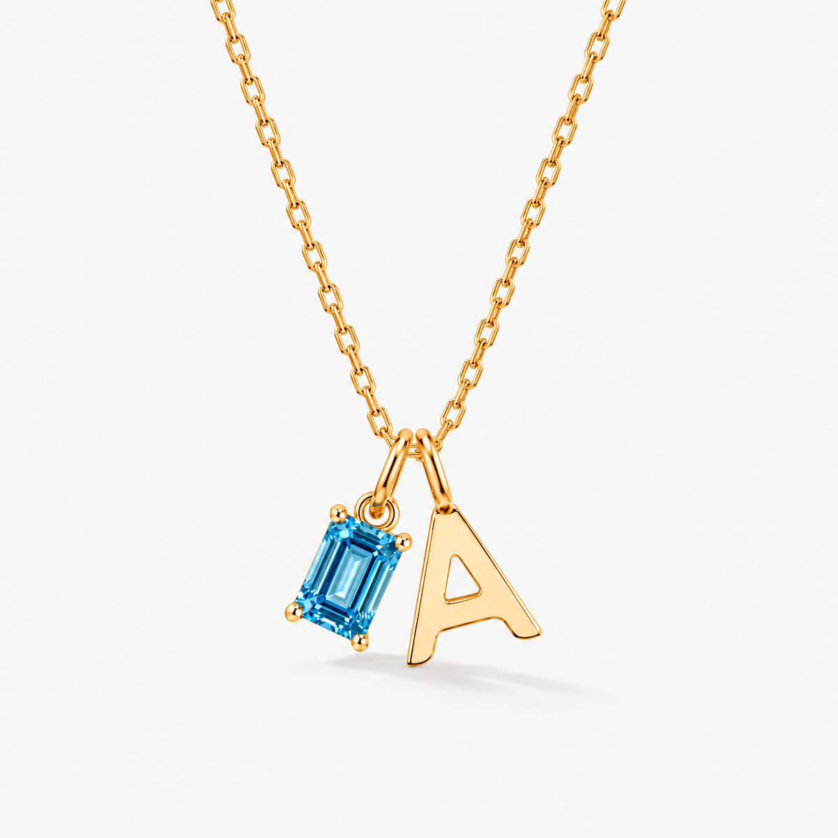 Personalized Initials Letter Necklace with Square-cut Birthstone