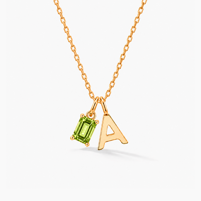 Personalized Initials Letter Necklace with Square-cut Birthstone