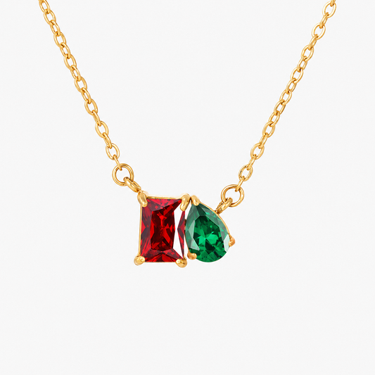 Personalized Toi et moi Birthstone Necklace with Square-cut and Pear-cut Stone