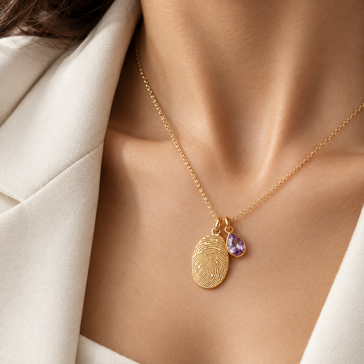 Personalized Fingerprint Birthstone Necklace Custom Memorial Gift