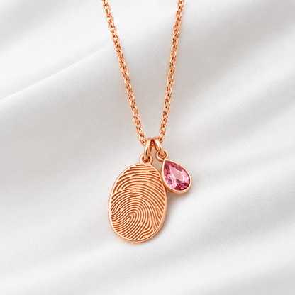 Personalized Fingerprint Birthstone Necklace Custom Memorial Gift