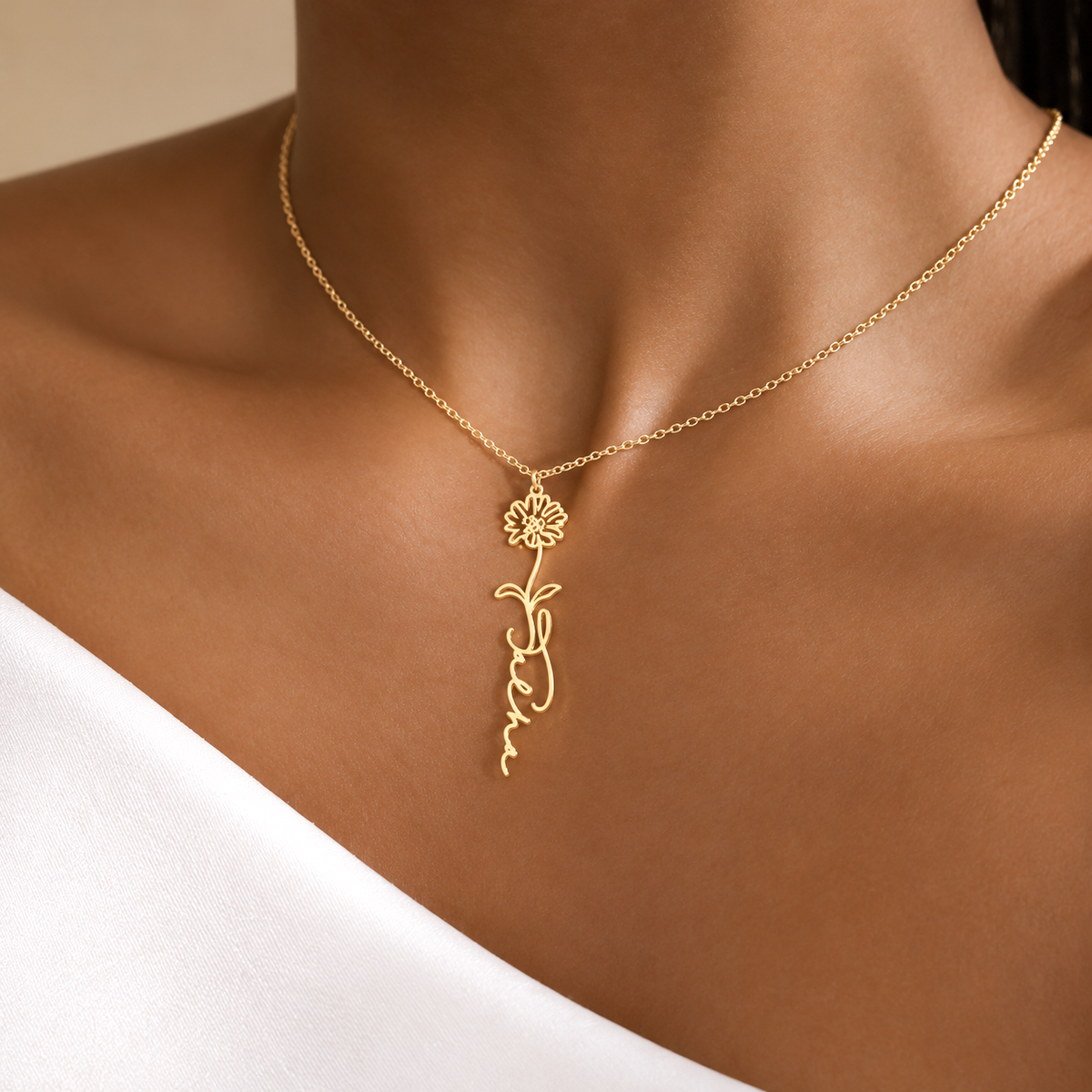 Personalized Name Necklace with Birth Flower